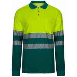 305545 Long-sleeve two-tone cotton polo shirt with segmented tape