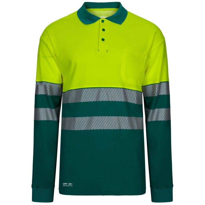 305545 Long-sleeve two-tone cotton polo shirt with segmented tape