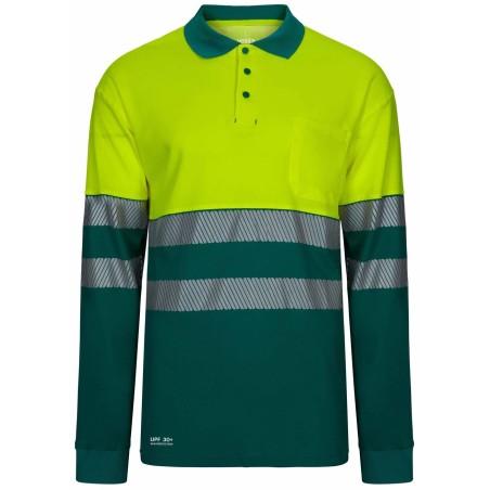 305545 Long-sleeve two-tone cotton polo shirt with segmented tape